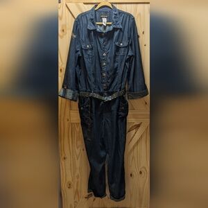 Baby Phat Jeans Co. Blue Cotton Denim Jumpsuit/Coverall Military Styling, Sz 22